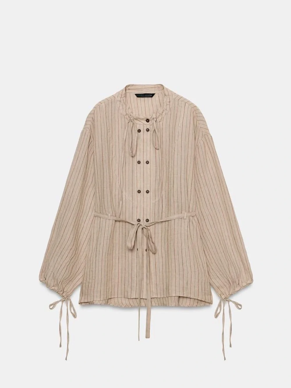 NWT. Zara ZW Collection Beige 100% Linen Striped Shirt. Size L.